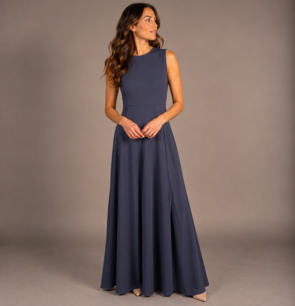 Women's Winter Maxi Dress – Navy, Brown & Burgundy 